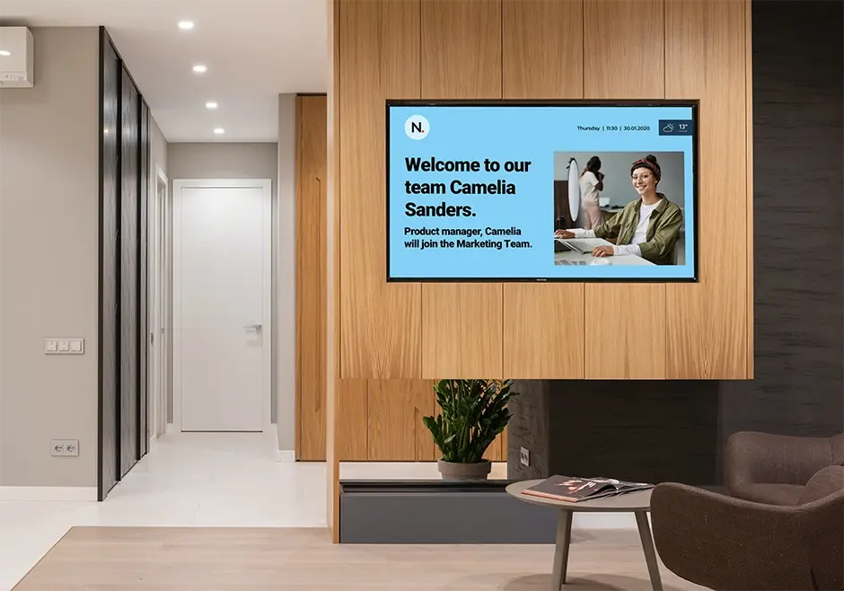 Smart TV in the modern apartment CORPORATE Welcome message